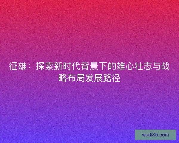 征雄：探索新时代背景下的雄心壮志与战略布局发展路径